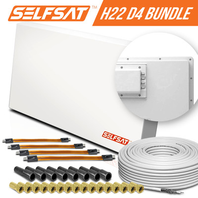 Selfsat H22D4+ 4 TV Teilnehmer SAT Flachantenne FLAT + profi Fensterdurchführung