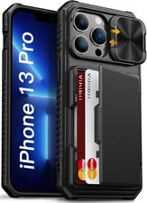 for Iphone 13 Pro Case with Card Holder (4 Cards) [RFID Blocking] & Slide Camera