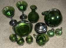 Vintage Farber Brothers Krome Kraft Cambridge Green Glass Ware. Set. Lot Of 12
