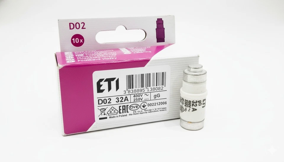 ETI 10 x Schmelzsicherungen 32A Neozed E18 Sicherungseinsatz D02