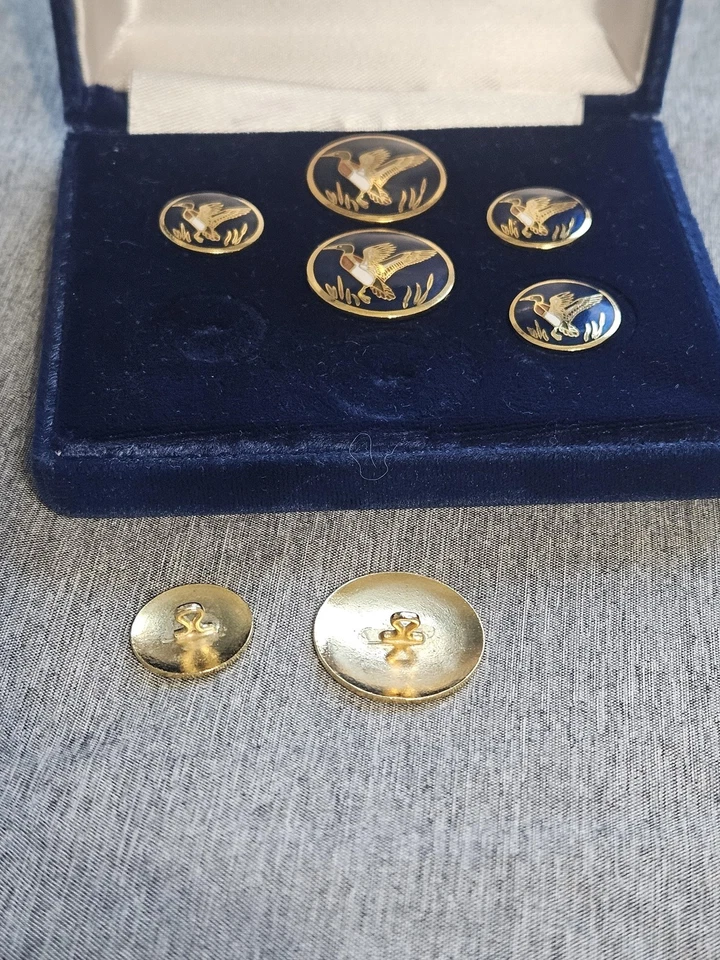 Rutland House Cloisonné Blazer Botones Juego de 6 piezas Pato Mallardo Azul Dorado Esmalte Foto 4 de 4