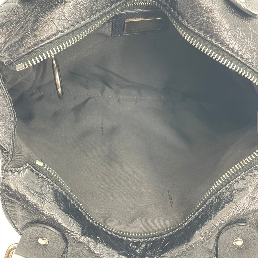 FENDI Handbag Black Leather Gold Logo Unisex From Japan thumbnail 5