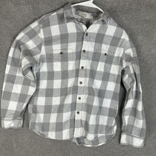 J.Crew Flannel Shirt Mens Large Gray White Classic Midweight Buffalo Check Plaid