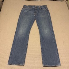 Levis 501 Jeans Men  s 38x34 Blue Straight Faded Dark Wash Denim Button Fly
