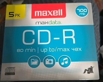 Maxell CD-R Blank Maxdata 80 Min each CDs, 48x max. 700mb  5 Pk - NEW SEALED