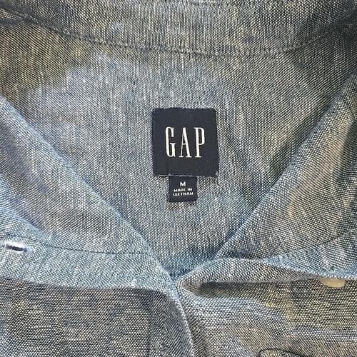 GAP Women's Long Sleeve Relaxed Fit Linen Blend Collared Button Down Top Blue - Picture 9 of 13