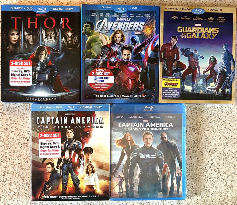5- MARVEL STUDIOS BLU-RAY MOVIES, NEW, FACTORY SEALED, THOR, CAPTAIN AMERICA +3