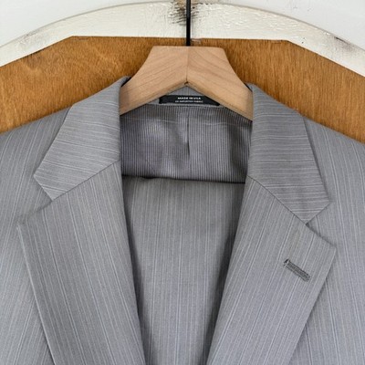 Austin Reed Suit Mens 43L Gray Pinstripe 2 Button 100% Wool Canvas Pants 36x31