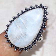 925 Silver Plated Rainbow Moonstone Ring US 10 Ethnic Gift New Year Vibes GW