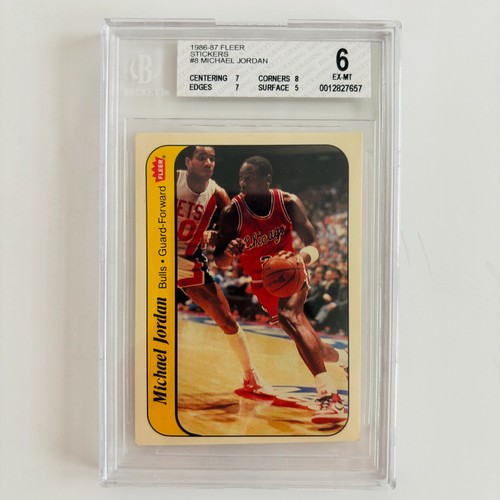 1986-87 Fleer Sticker #8 Michael Jordan BGS 6 EX-MT Rookie RC Bulls Vintage