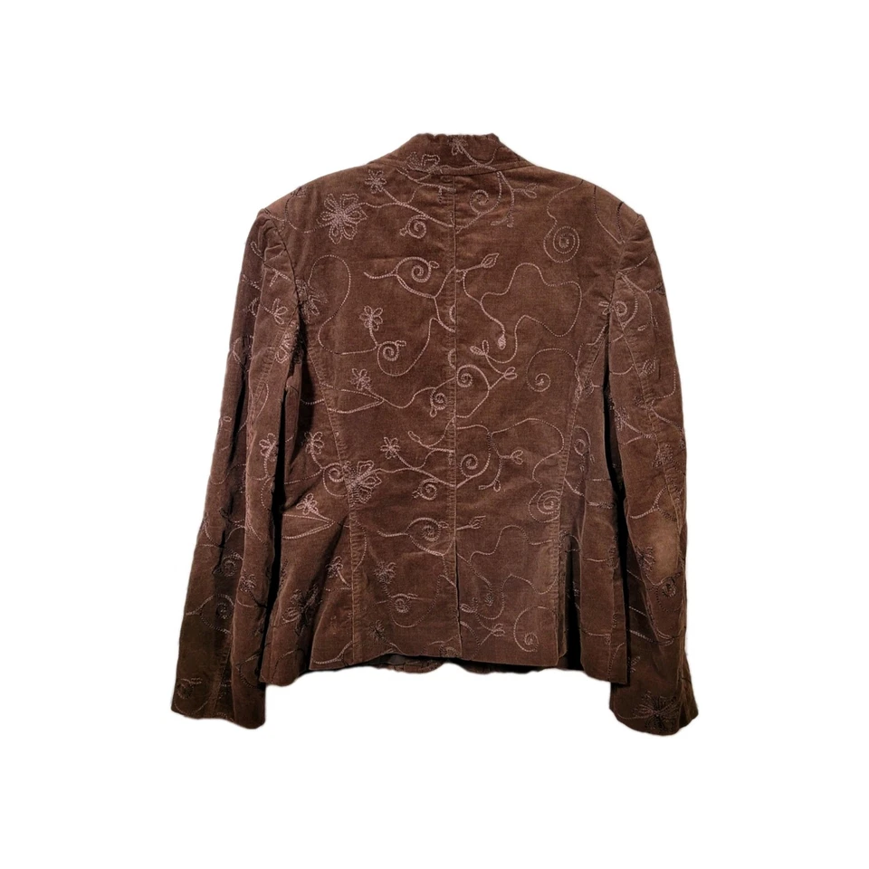 Chaqueta Blazer Olsen Europe Pana Marrón Bordada Talla 8 Floral Occidental Foto 3 de 4