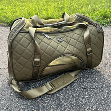 Joan David Green Quilted Fabric Pet Carrier Bag w/ Mesh Panels  Plush Mat