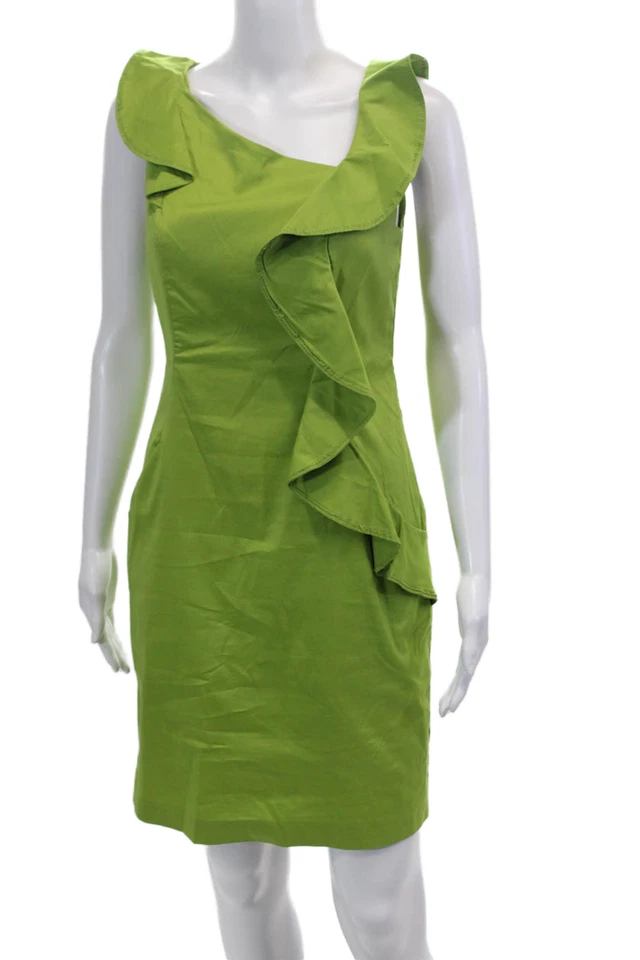 Vestido Vaina Suzi Chin for Maggy Boutique Para Mujer con Volantes Verde Lima Talla 4 Foto 2 de 4