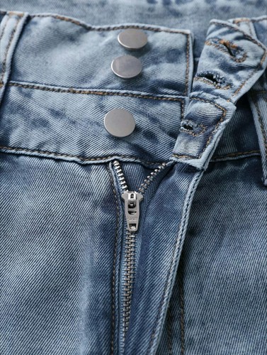 YOZY Damen Plain Button Zipper Fly Pocket Denim-Effekt Print Hose, Freizeit - Bild 8 von 9