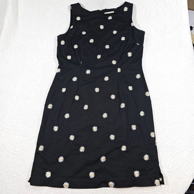Vintage Y2K Amanda Smith Black Daisy Embroidered Sheath Dress 14 Cottagecore 90s
