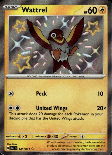 Wattrel Holo Shiny Rare SV: Paldean Fates 145/091 NM