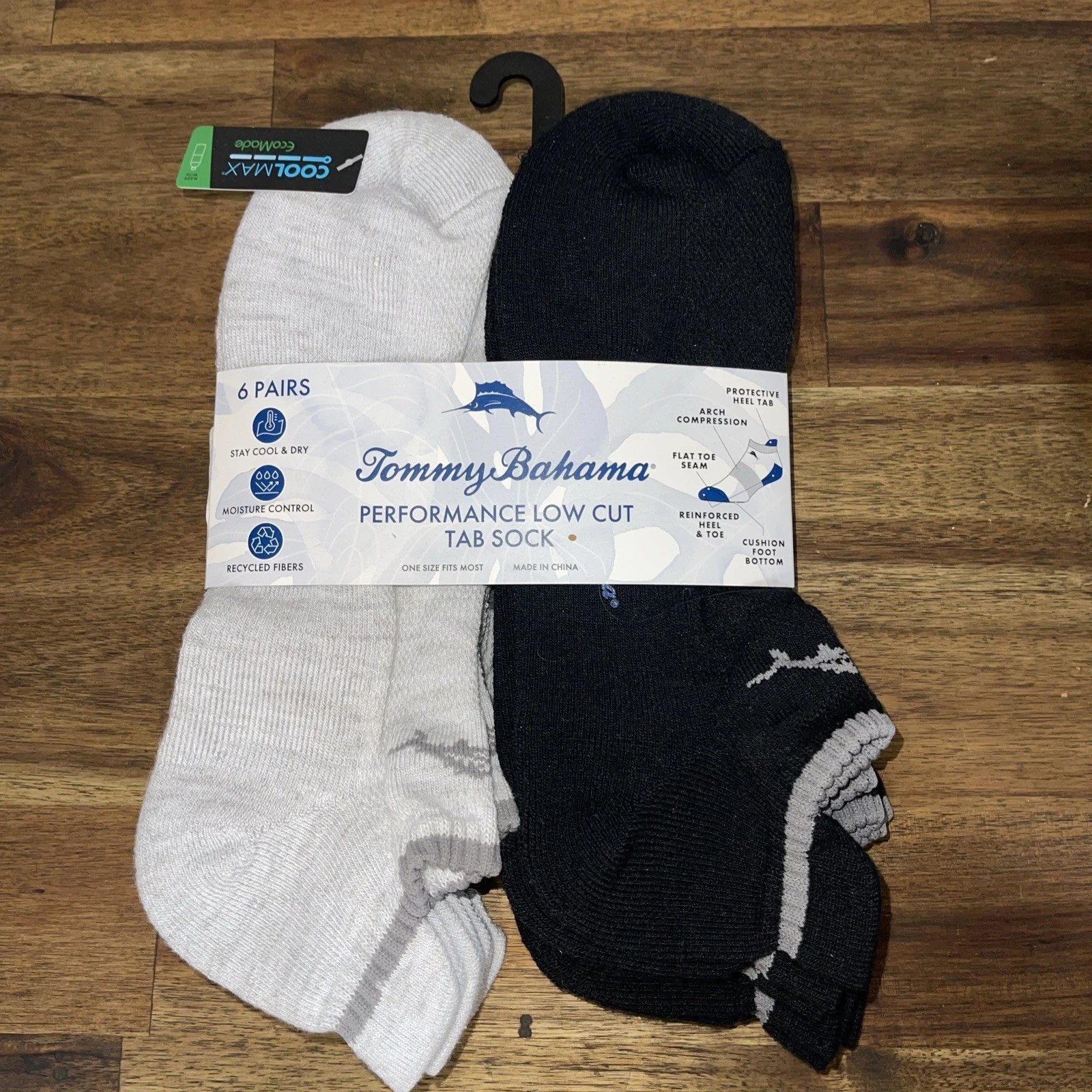 6 Pairs Mens Tommy Bahama Low Cut Ankle Socks with Heel Tab Athletic Performance
