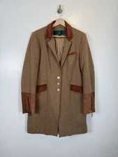 Holland Cooper Coat Size UK 16 Brown Tweed Wool Suede Long Blazer Jacket Country