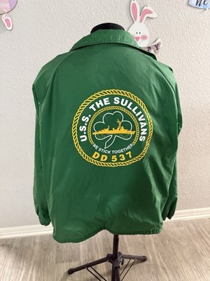 RARE NAVY USS DD-537 THE SULLIVANS BUTTON UP WINDBREAKER EXCELLENT CONDITION XL