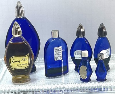 7-Vintage Glass Perfume Bottles Cobalt/Clear Bourjois Evening In