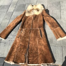 Nwot Sharagano Shearling Fox Fur Collar Brown Multicolor Patchworkcoat Size 46/s