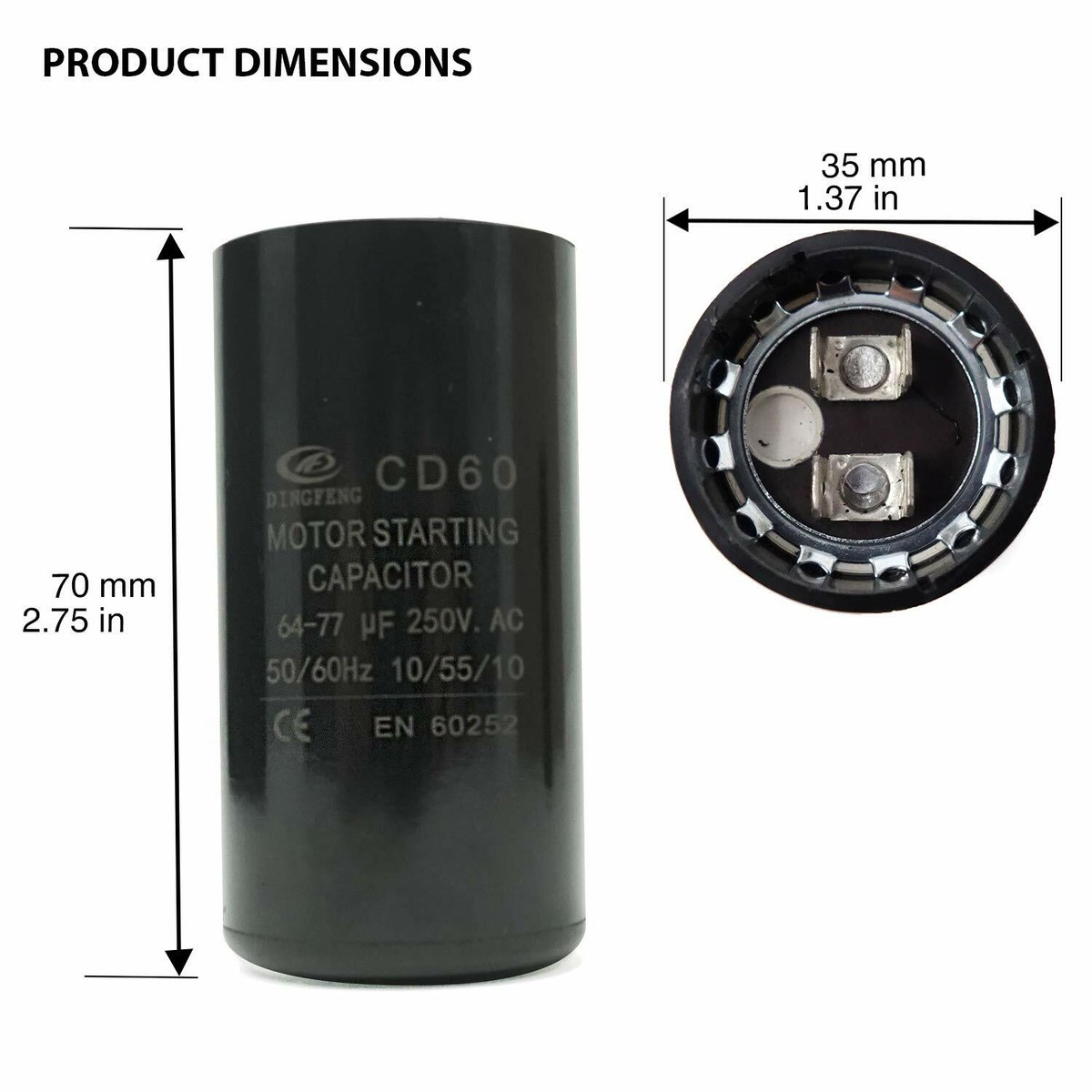 64-77 uF MFD 250V VAC Motor Start Capacitor Round 35x70mm