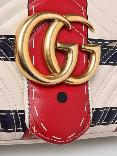 Gucci White Leather Marmont Metalasse Trompe L'oeil Medium Shoulder Bag - Picture 5 of 11