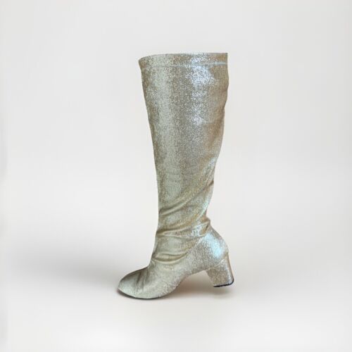 Vintage 60s Authentic Gold Lame Sparkle Zip Go-Go Costume Boots Rare Size 9 Vtg