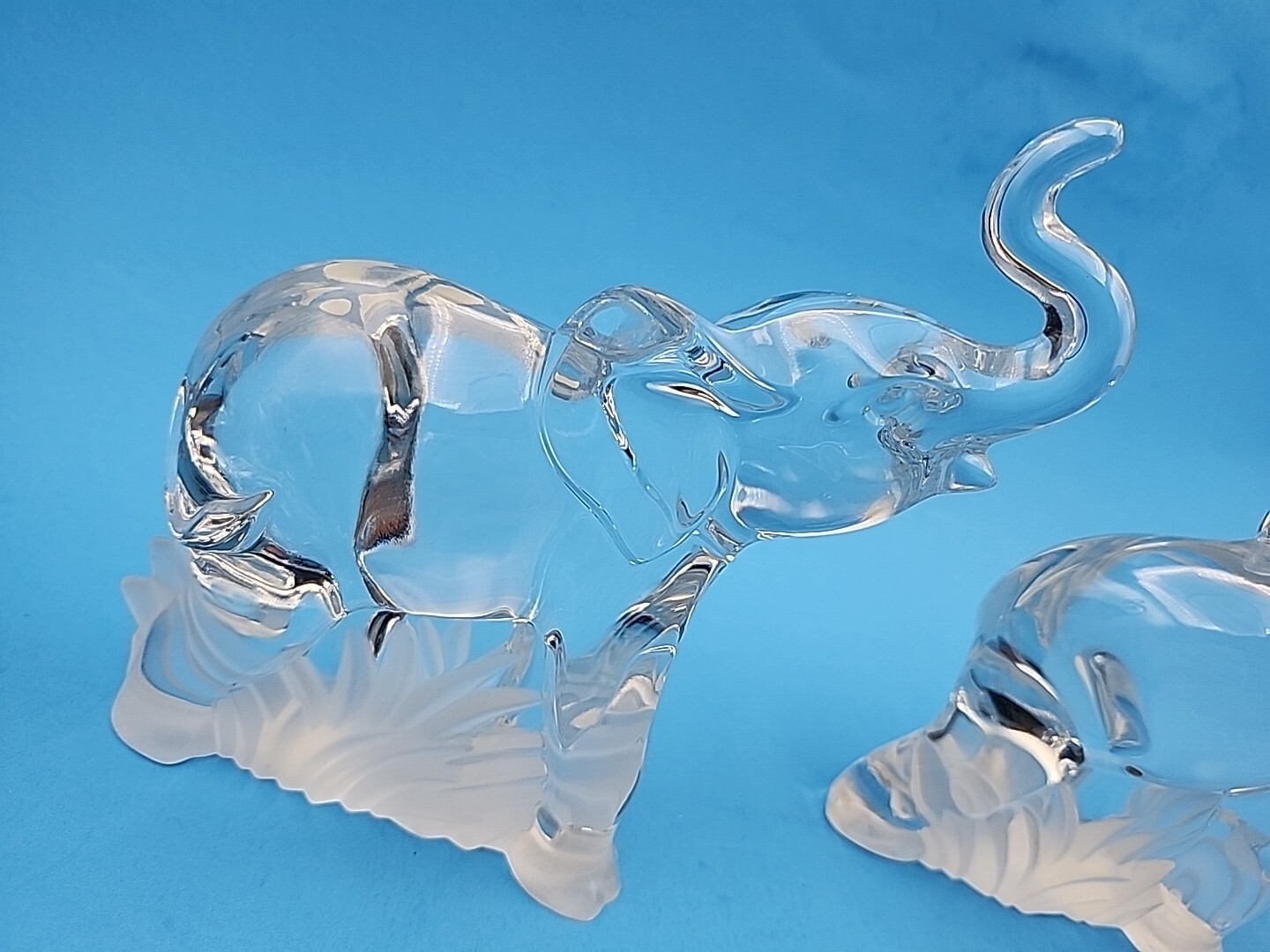 2 Lenox Elephants- Animal Collection- Fine Crystal Made In Germany Trunks Up 