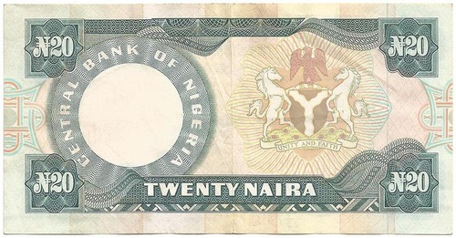 1984-2000 NIGERIA CRISPY 20 NAIRA NOTA GRANDI LETTERE TIPO PRESIDENTE ASSASSINATO - Foto 3 di 3