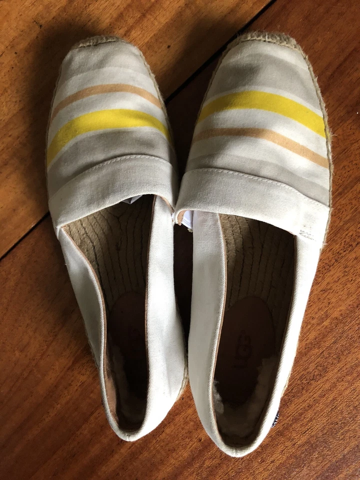Ugg 1090230 Renada Zapatos Mujer 7 Marfil Amarillo Beige Rayas Alpargata Planos Foto 4 de 4