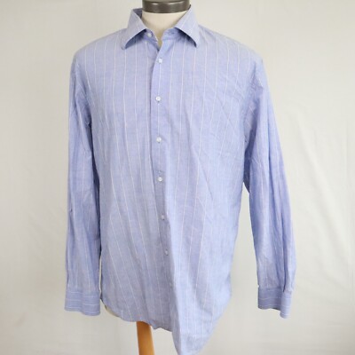 Blue Pronto Uomo Shirt Mens XLT Tall Casual Button Up Blue Striped Long Sleeve