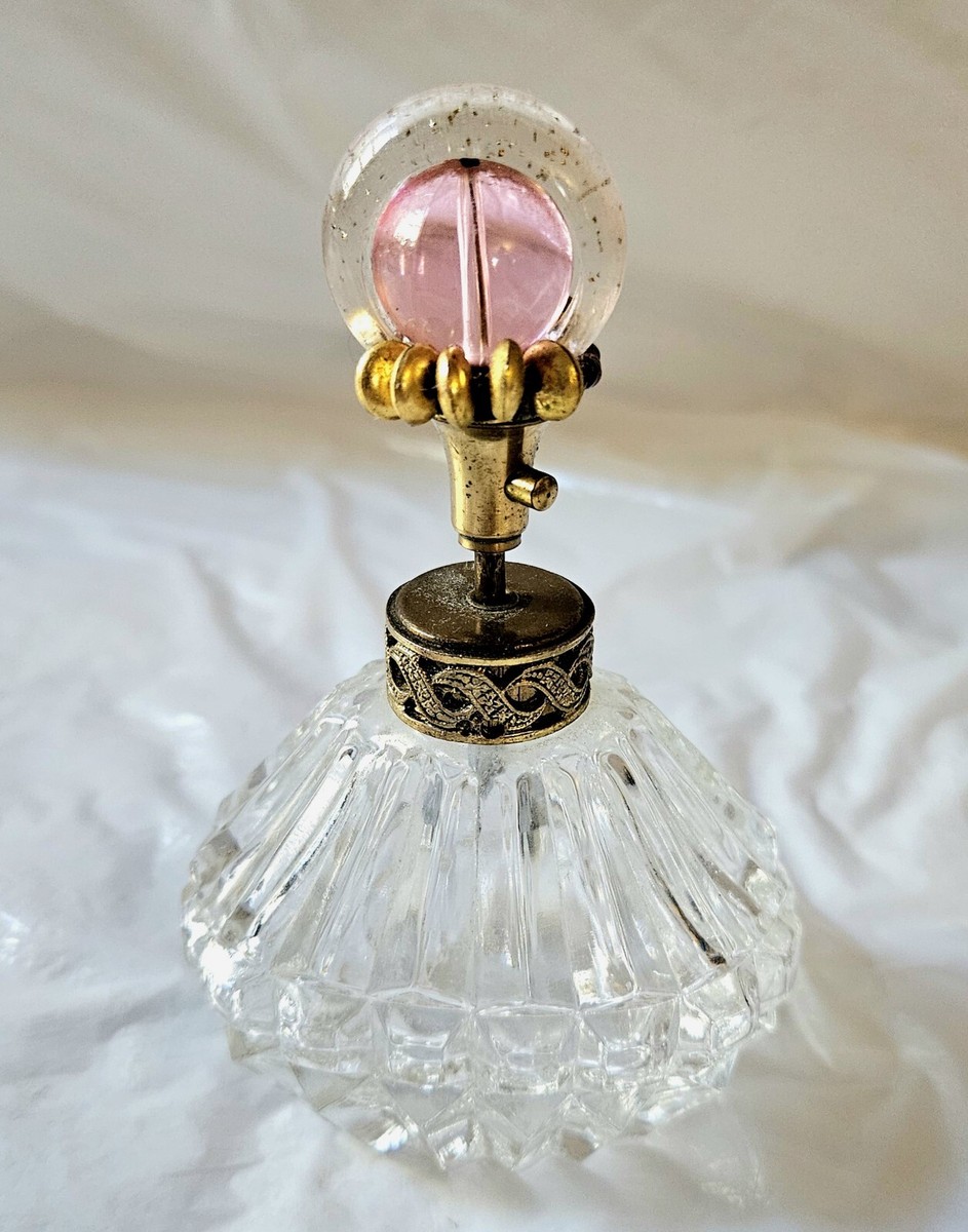 1940s Atomizer Perfume Bottle Pink Depression Glass Floral