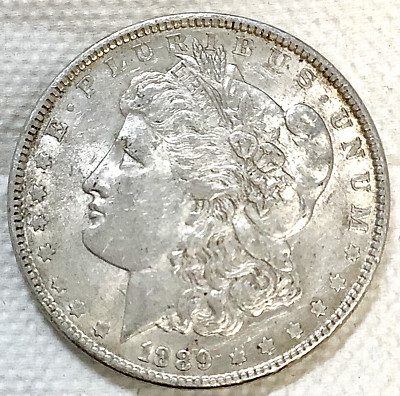 1889 90% Silver Morgan Silver Dollar Lustrous Toned AU Almost Uncirculated