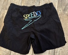 Speedo Mens Black Swim Trunks Mesh Lined Drawstring Waist LRG Pocket Vintage