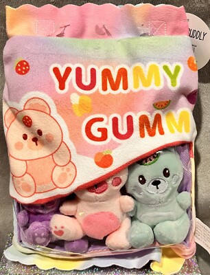 Cute & Cuddly Yummy Gummy Bear Bag Rainbow Dessert Plush Kawaii Food Plushie Set