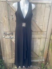 KALIKO LONG MAXI SLEEVELESS EVENING DRESS UK8 - BLACK - EMBELLISHED WAIST