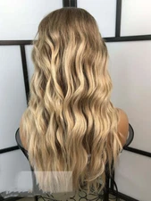 Wavy Ombre Blonde Lace Front Human Hair Wig Natural Hairline Dark Root 