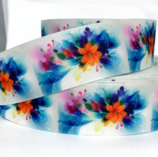 GROSGRAIN RIBBON 5/8", 7/8",1.5" Flowers Blue Yellow Mother's Day Printed