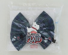 1989 New Avon Playful Plaid Bow Barrette with Scottie Dog - Blue  Green Plaid