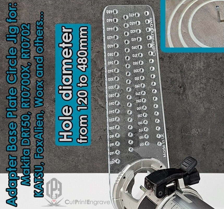 CUTPRINTENGRAVE Large Circle Jig Router Base Plate For Makita DRT50 RT0700X RT0702 KATSU WORX 18