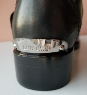 MIU MIU RARE DOUBLE ZIPPER LOGO PLATE MOTO BIKER BOOTS 36.5 40 42