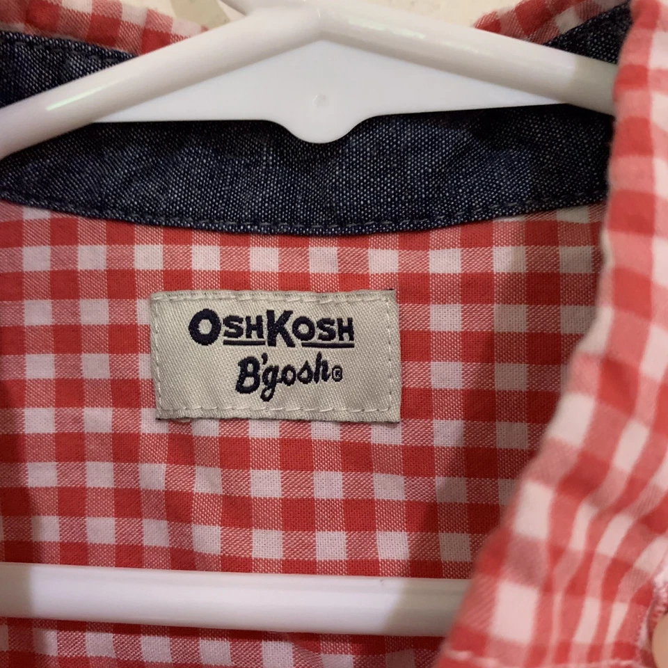 Oshkosh B’gosh 5t Red/White Gingham Shirt Button Down Collar Long Sleeves - Image 3 of 4