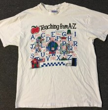 Vtg 90s Teaching From A-Z Shirt L Single Stitch USA Teacher High School Learning