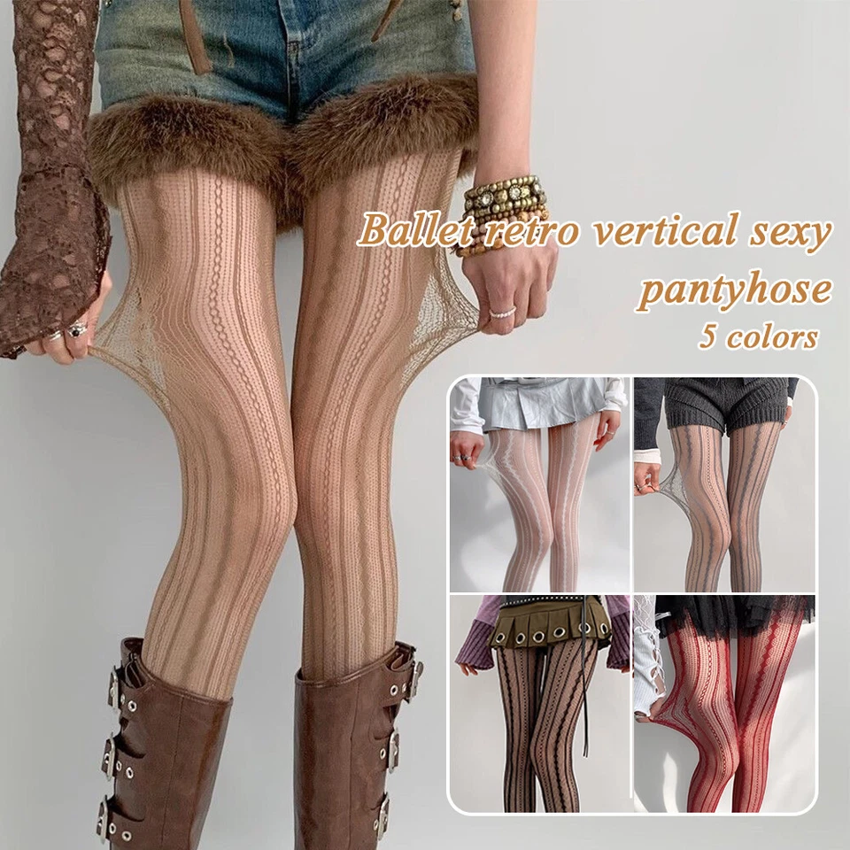 Mujeres Sexy Rejilla Transparente Sexy Medias Cintura Alta Medias Malla Nylon Pantimedias ↕ Foto 3 de 4