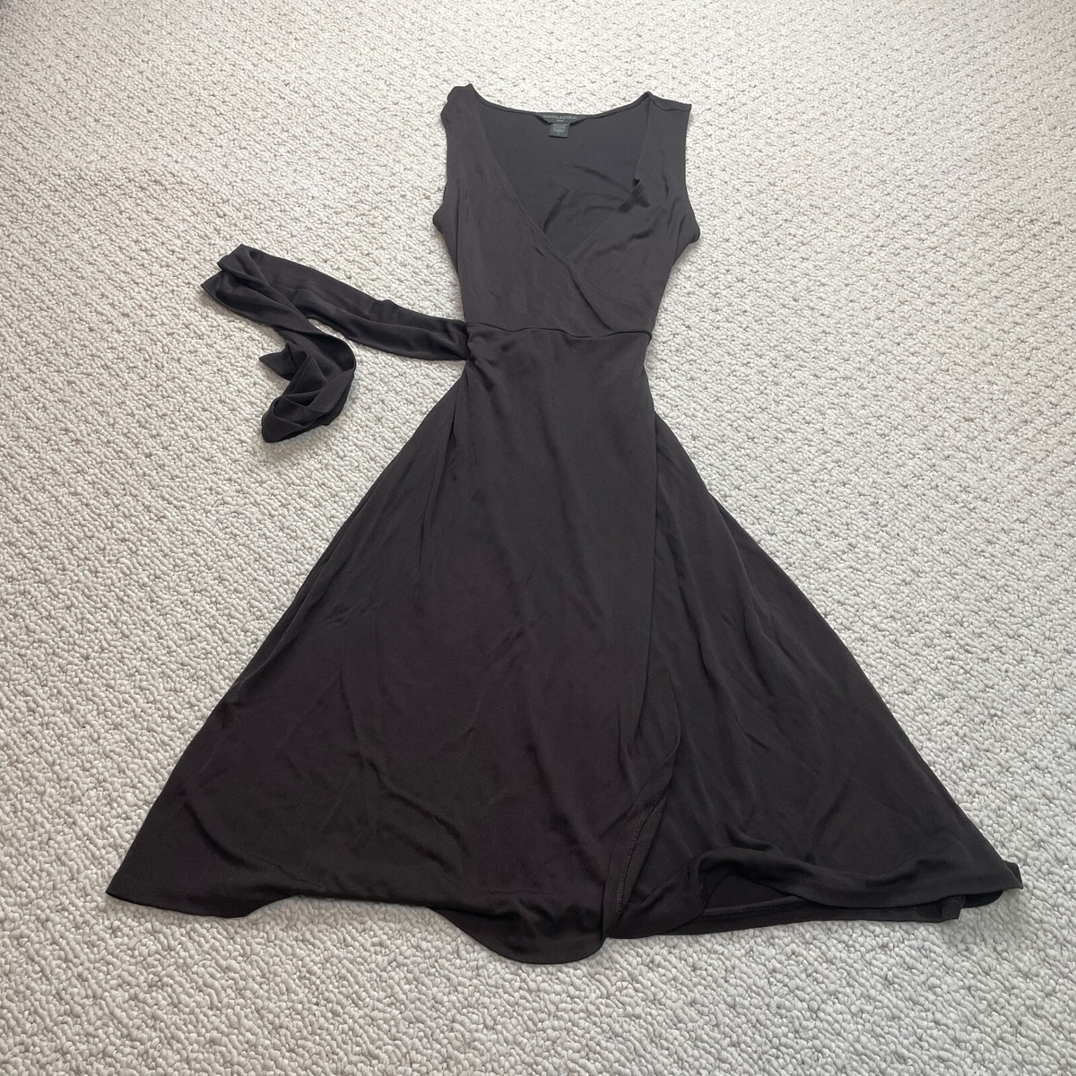 banana republic fit flare dress Banana Republic Fit Flare Dress Womens Small Brown Solid Sleeveless Midi  Wrap
