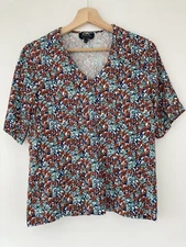 APC floral crepe blouse top red blue FR 34 / UK 6 *BARELY WORN* 