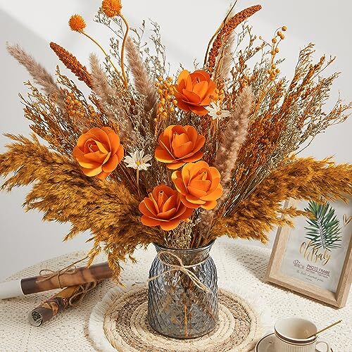 Fall Centerpieces Dried Flowers for Vase Included Fall Decor Orange Pampas Gr...