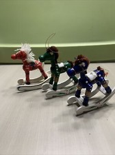 Vintage Lot of 3: Wooden Rocking Horses Christmas Ornaments