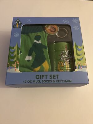 Buddy the Elf Will Ferrell Coffee Mug and Socks Plus Keychain Gift Set - NEW  